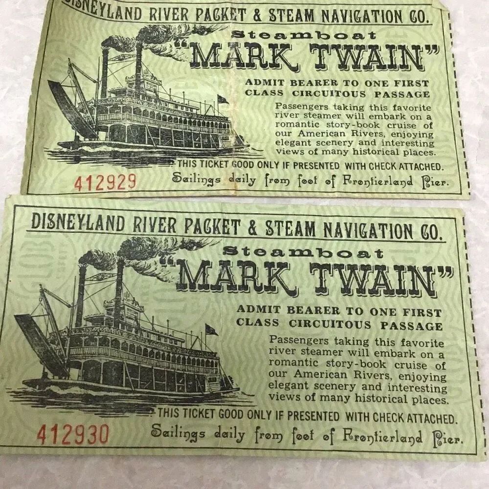 Disney land 1955 opening year mark twain steamboat tickets 2 each